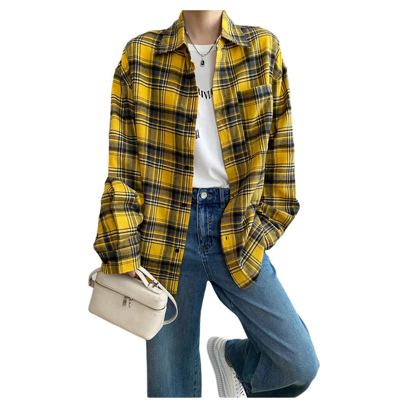 VILZSTUDIOS Yellow Plaid Oversized Loose Fit Shirt