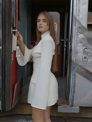 VILZSTUDIOS Elegant Sexy Deep V-Neck White Dress