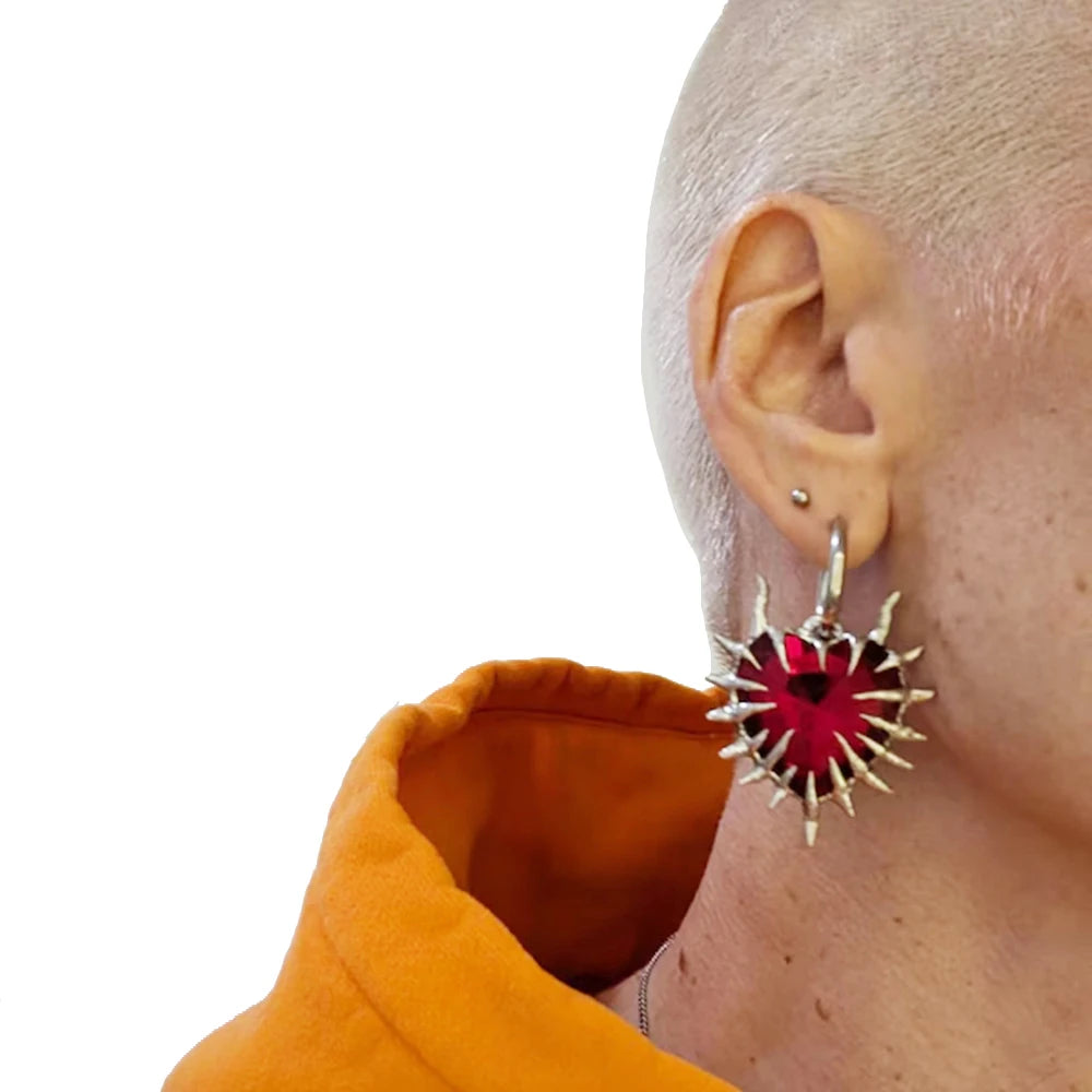 VILZSTUDIOS Edgy Gothic Red Heart Spike Earrings