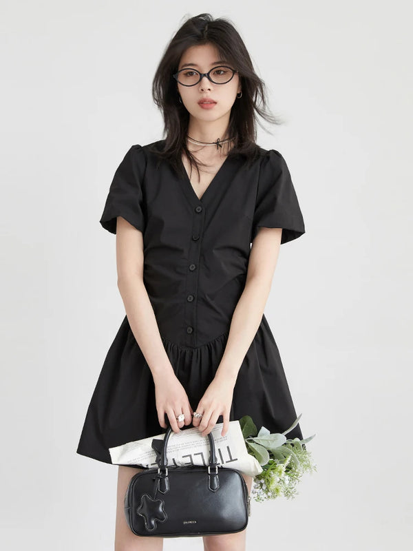 Black V-Neck Slim Fit Dress