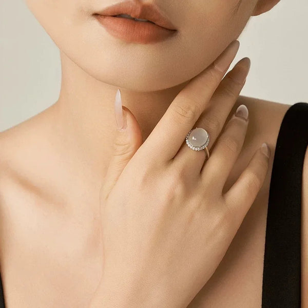 White Opal Geometric Sterling Silver Ring