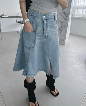 VILZSTUDIOS Retro High Waist Irregular Denim Skirt