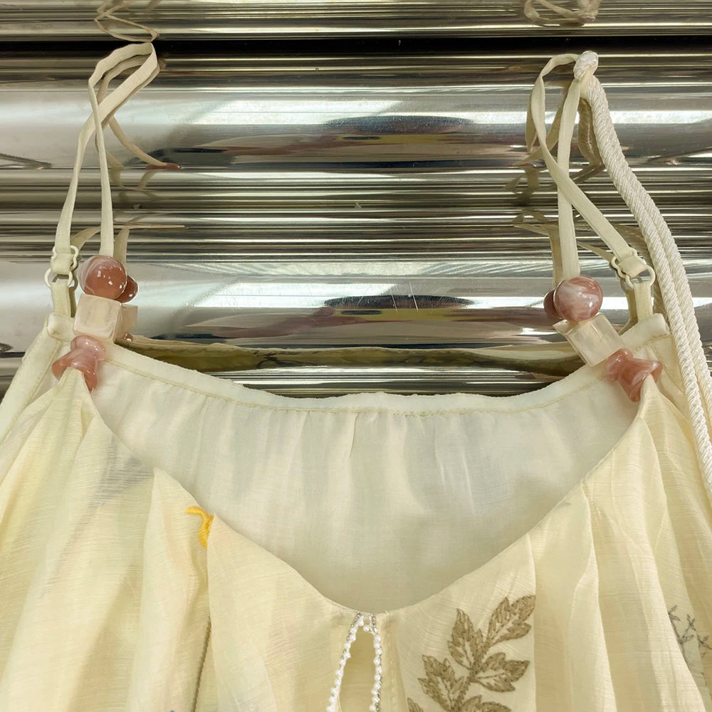 VILZSTUDIOS Elegant Botanical Embroidery Halter Dress