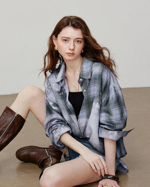 VILZSTUDIOS Vintage Plaid Loose Shirt