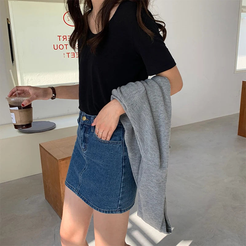 VILZSTUDIOS Retro Slim Mini Denim Skirt