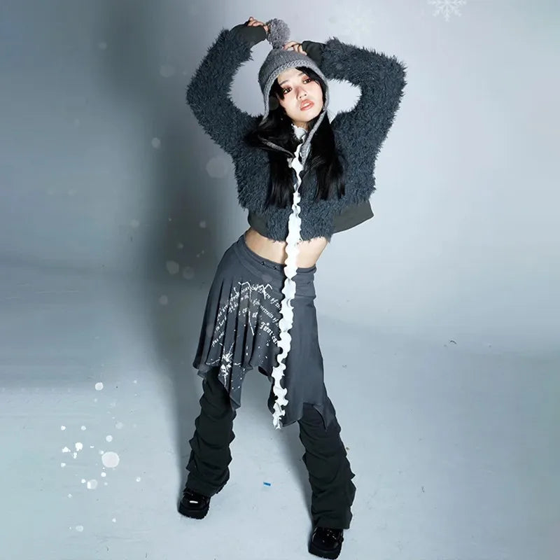 VILZSTUDIOS Graffiti Print Irregular Vintage Skirt Aesthetics