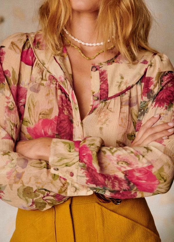 Elegant Retro Floral Print Blouse