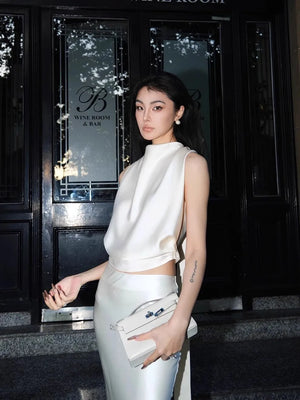 VILZSTUDIOS Luxury Elegant Flowy Acetate Trumpet Skirt