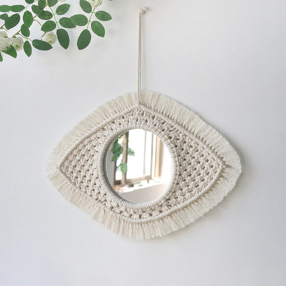 VILZSTUDIOS Decorative Mirrors Wall Decor Macrame Round Mirror Boho Home Decor Mirrors for Bedroom Living Room Bathroom Baby Room Decoration