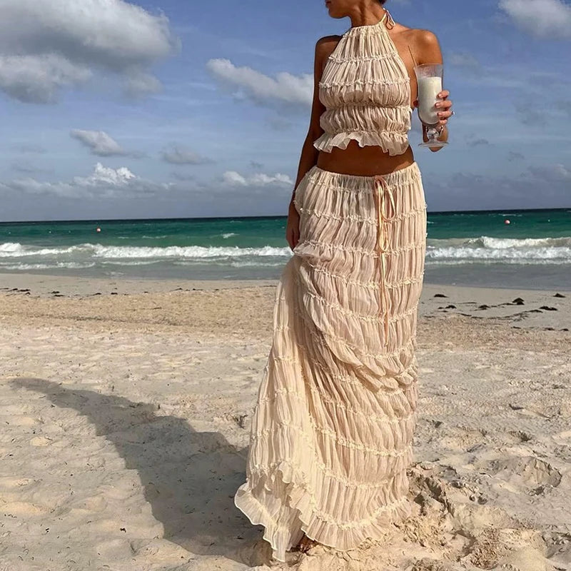 VILZSTUDIOS Boho Sexy Backless Vintage Maxi Dress