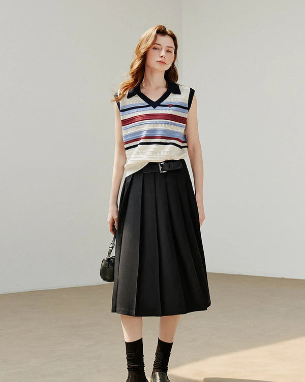 Elastic Waist Pleated Skirt