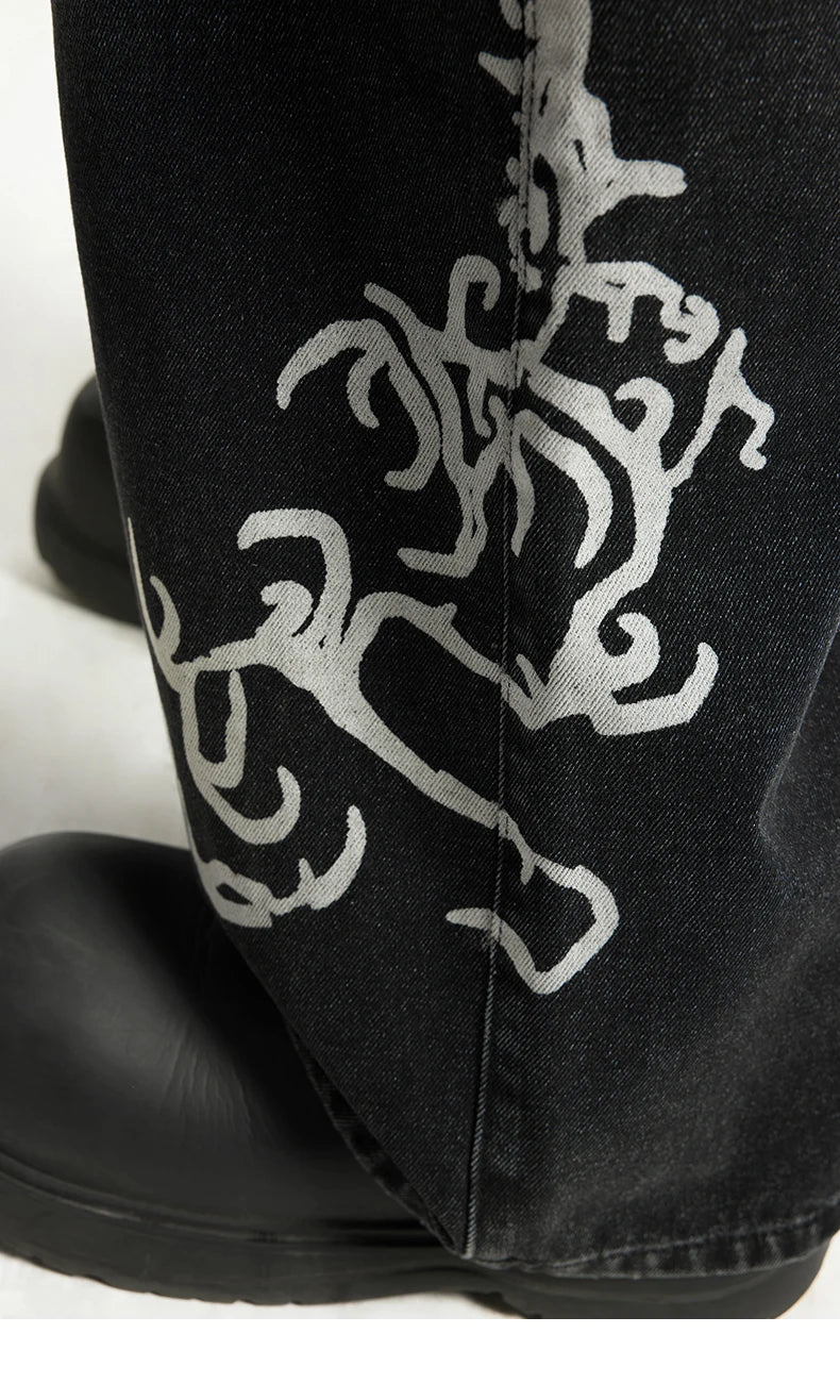 VILZSTUDIOS Black Graphic High Street Wide Jeans