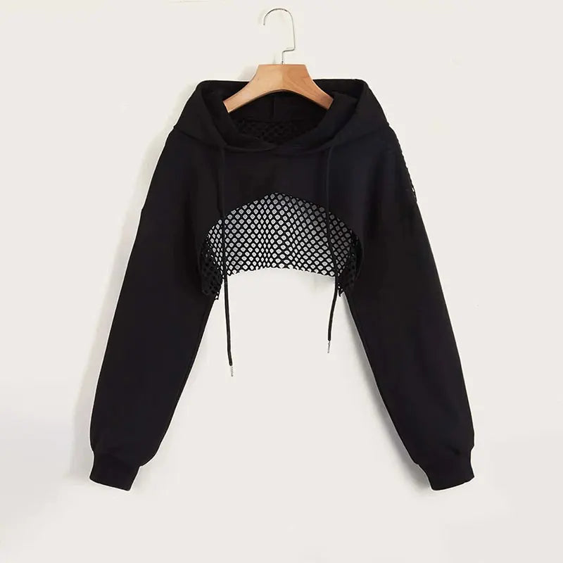 VILZSTUDIOS Sexy Mesh Back Cropped Hoodie