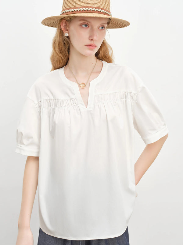 Elegant French V-Neck White Blouse