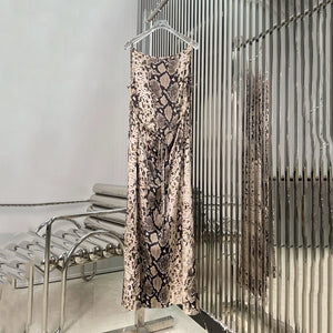 VILZSTUDIOS Python Printed Halter Dress Slim Elegant