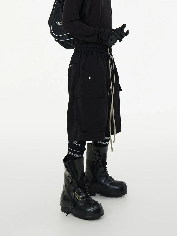 Black Casual Zipper Front Techwear Shorts