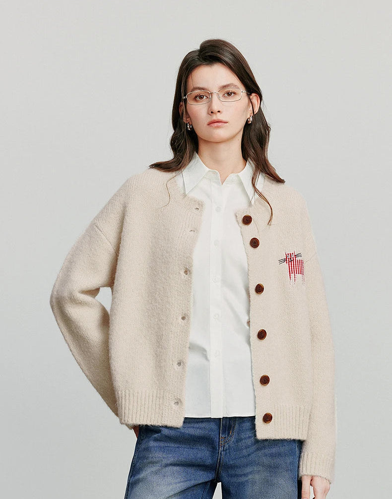 VILZSTUDIOS New Cat Patchwork Knitted Wool Cardigan