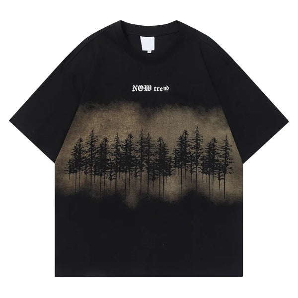 Black Oversized Forest Silhouette Print T-Shirt