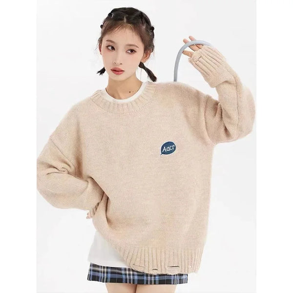 Cozy Knit Cartoon Embroidered Sweater