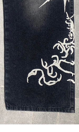 VILZSTUDIOS Black Graphic High Street Wide Jeans