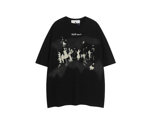 Oversized Blurred Figures Graphic T-Shirt