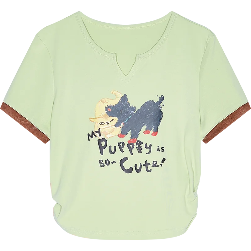 VILZSTUDIOS Cute Cat Print Slim Fit T-Shirt