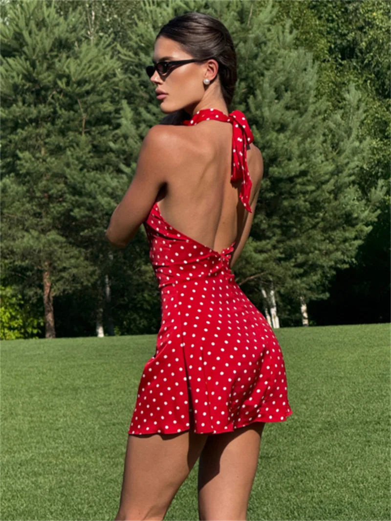 VILZSTUDIOS Elegant Polka Dot Halter Mini Dress