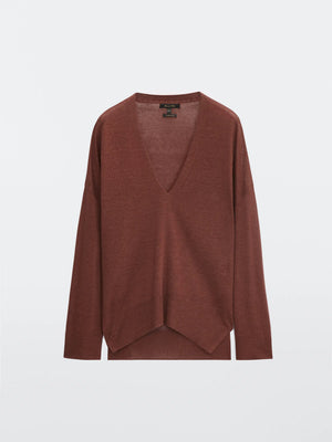 VILZSTUDIOS Linen Knit V-Neck Light Sweater