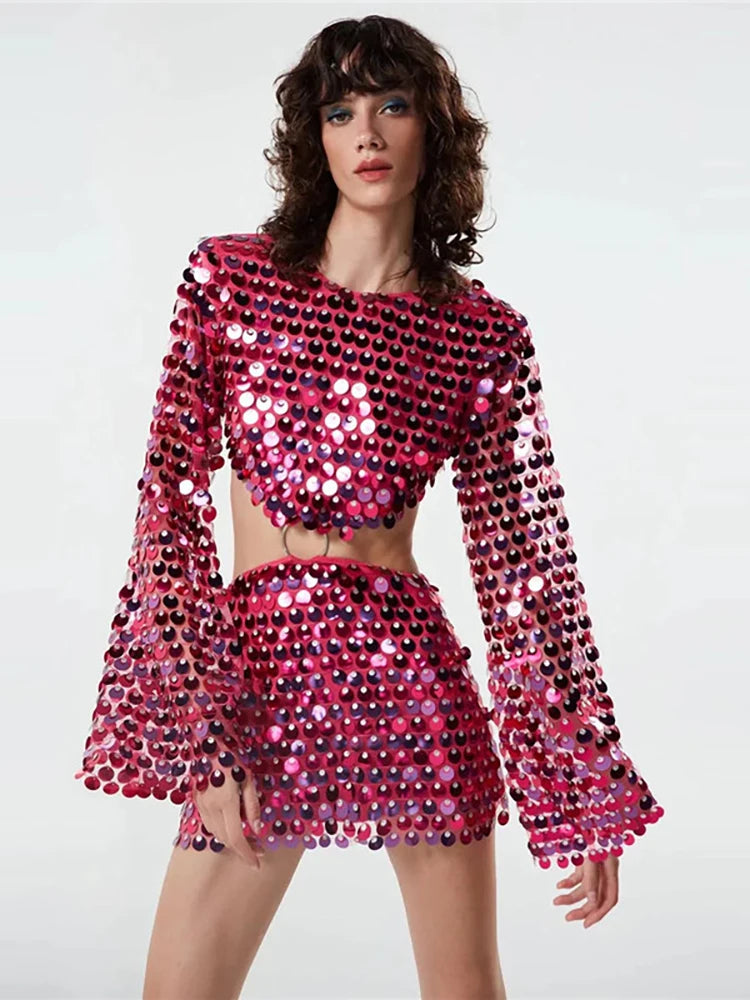 VILZSTUDIOS Sequin Glitter Sparkling Hollow Out Dress