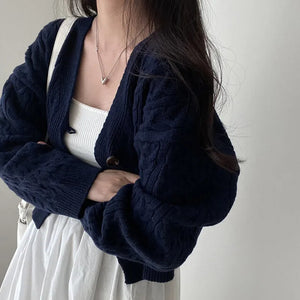 VILZSTUDIOS Retro Twist Knit Cropped Cardigan