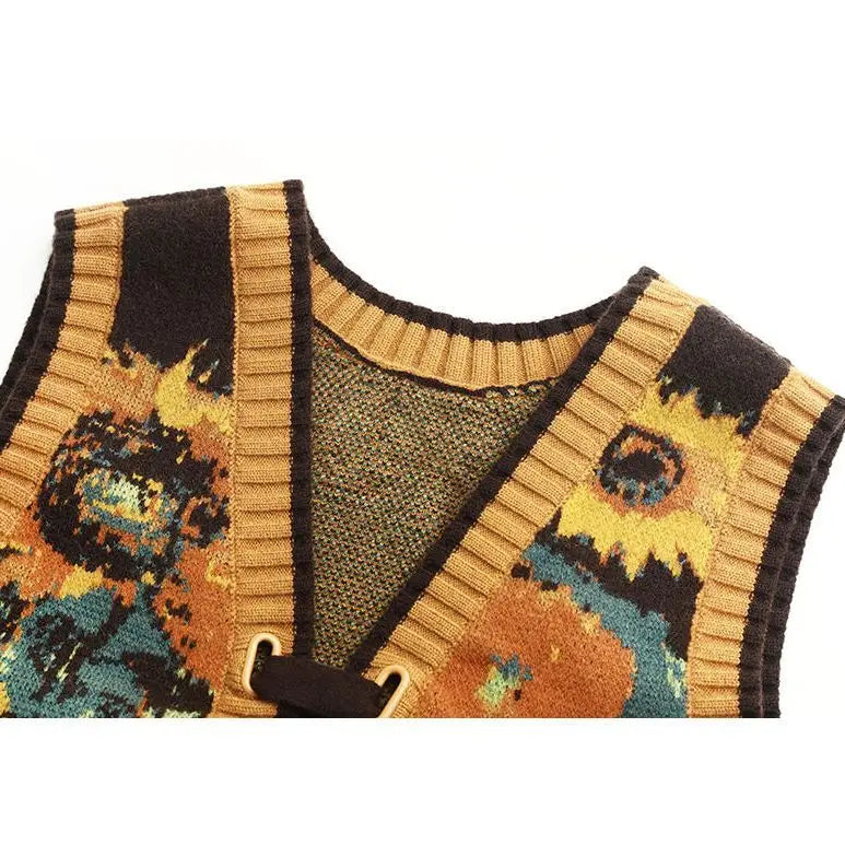 VILZSTUDIOS Vintage Floral Lace-Up Sleeveless Sweater