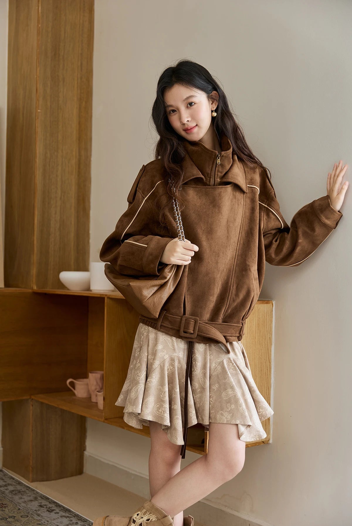 VILZSTUDIOS Retro Split Collar Suede Jacket