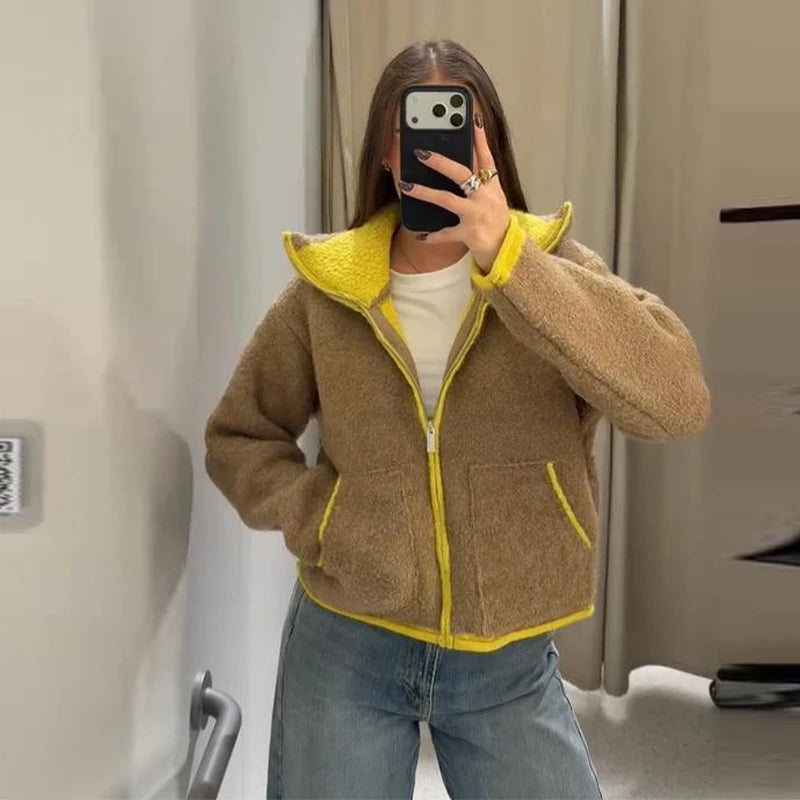 VILZSTUDIOS Cozy Knitted Contrast Jacket with Pockets