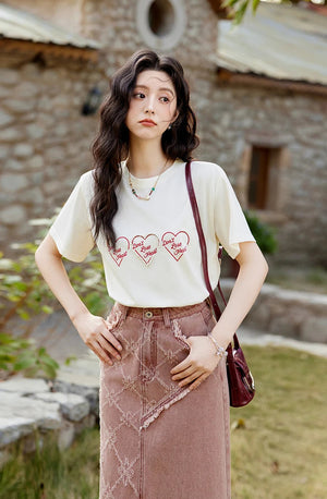 VILZSTUDIOS Casual Heart Print T-Shirt