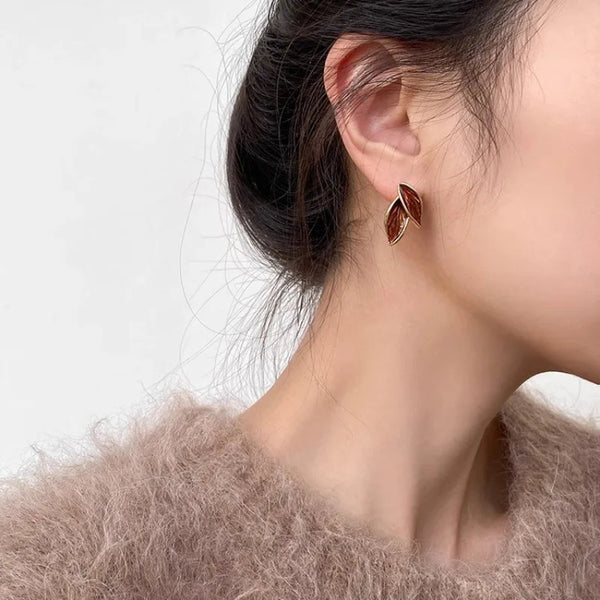 Golden Autumn Leaf Stud Earring