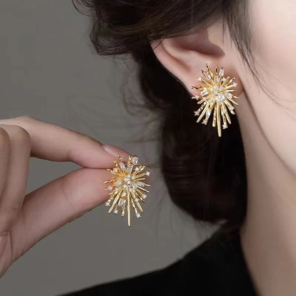 Firework Flowers Metal Copper Zircon Earrings