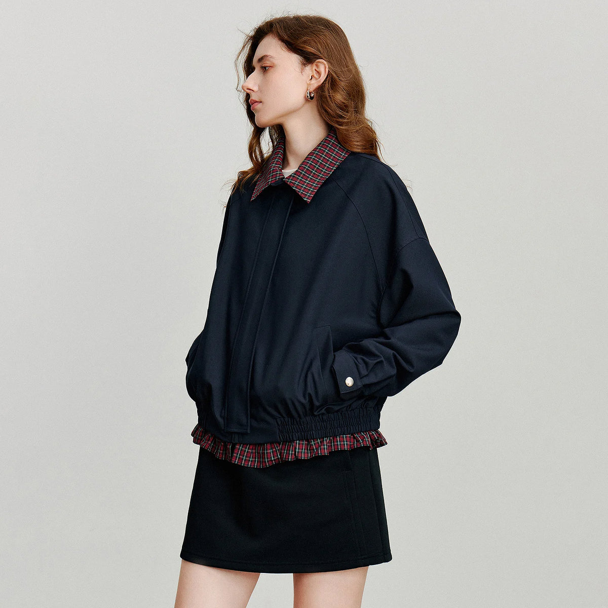 VILZSTUDIOS Patchwork Plaid Retro Navy Jacket