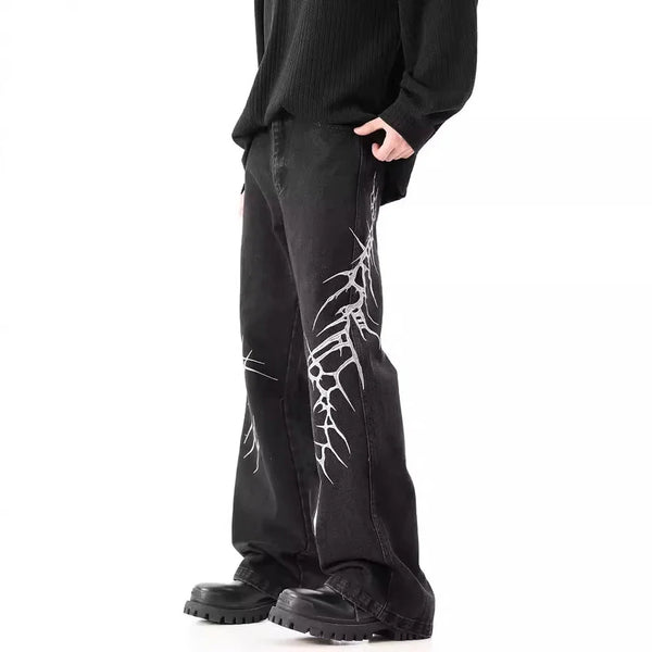 Lockere, gerade geschnittene Y2K-Jeans mit schwerer Stickerei