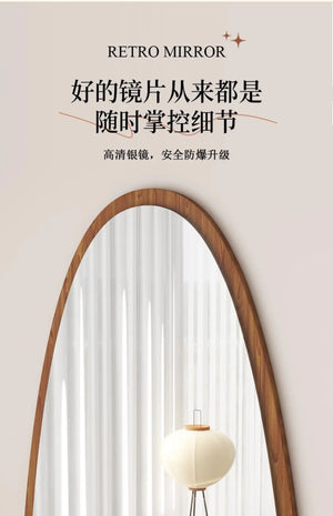 VILZSTUDIOS Bedroom Wooden Mirror Circular Standing Oval Big Decoration Full Body Modern Mirror Living Room Floor Espelhos Home Decorations