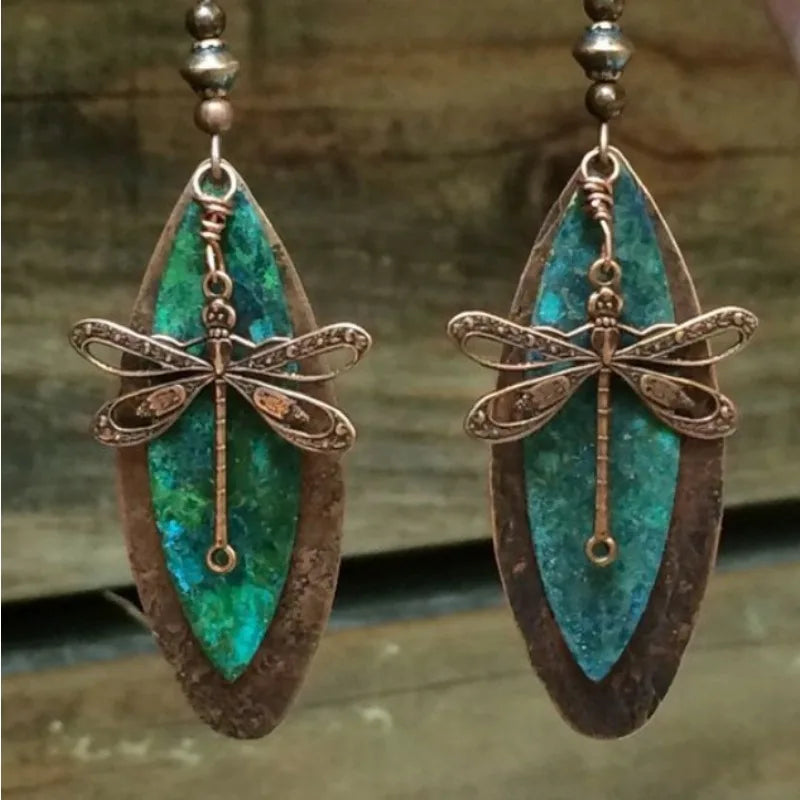 VILZSTUDIOS Boho Dragonfly Metal Carving Dangle Earring