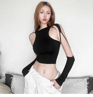 VILZSTUDIOS Hollow Out Slim Crop Top
