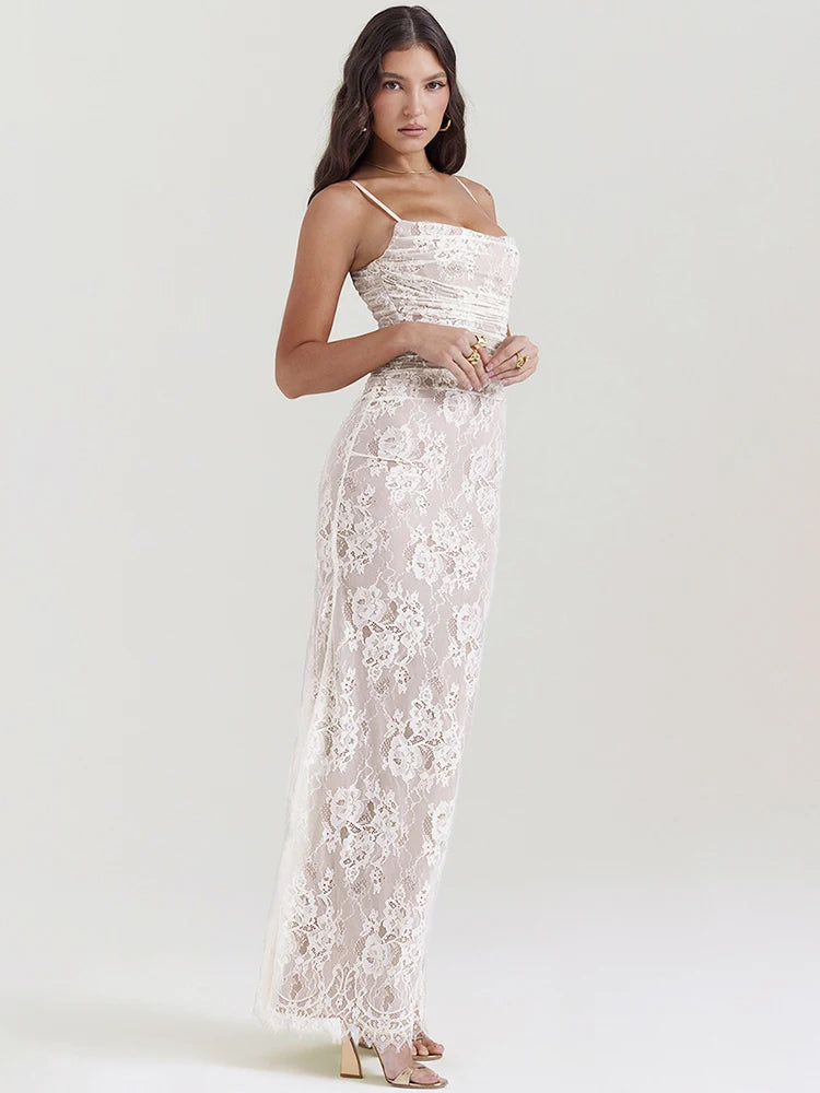 VILZSTUDIOS Elegant White Lace Two Piece Set