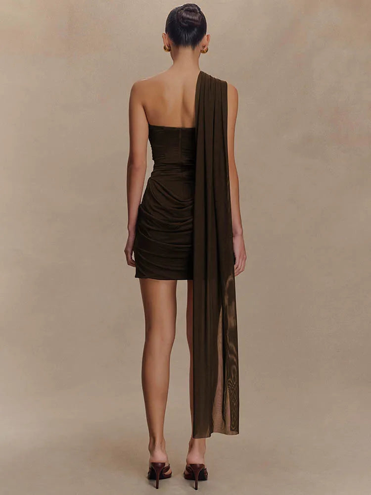 VILZSTUDIOS Sleek One Shoulder Backless Club Mini Dress
