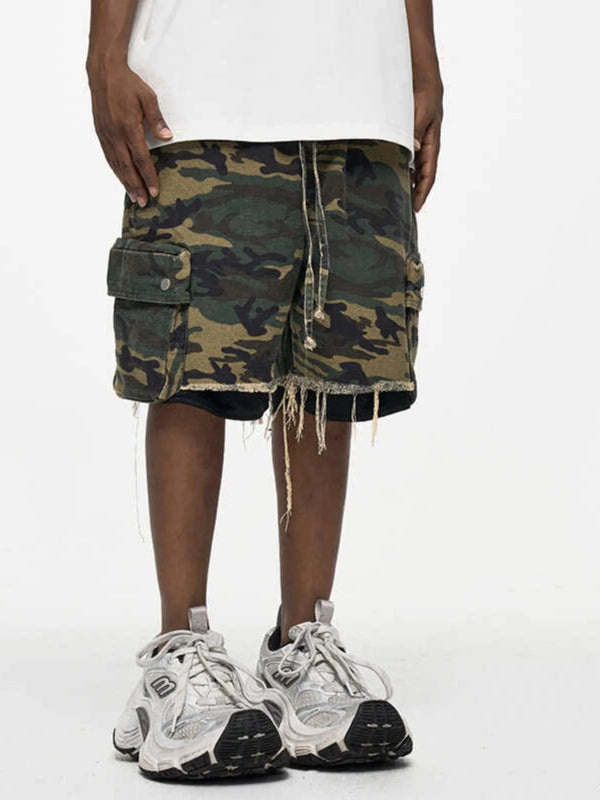 Retro Distressed Cargo Shorts with Shorts