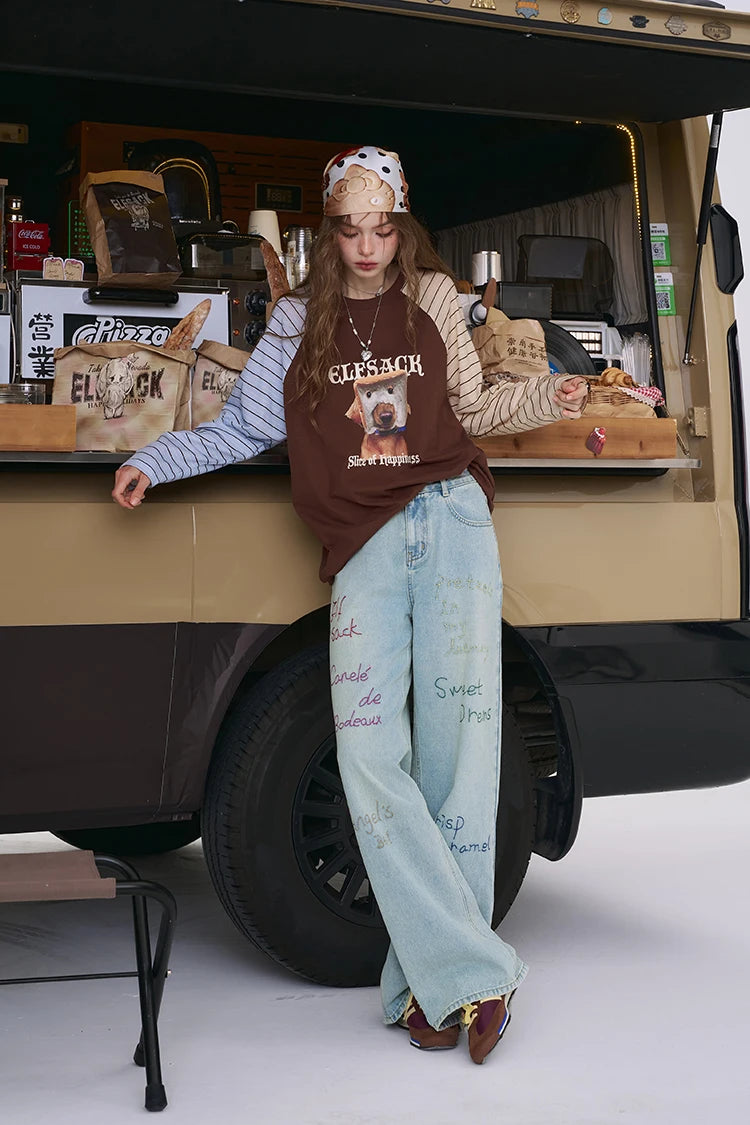 VILZSTUDIOS Embroidered Loose Straight Leg Jeans