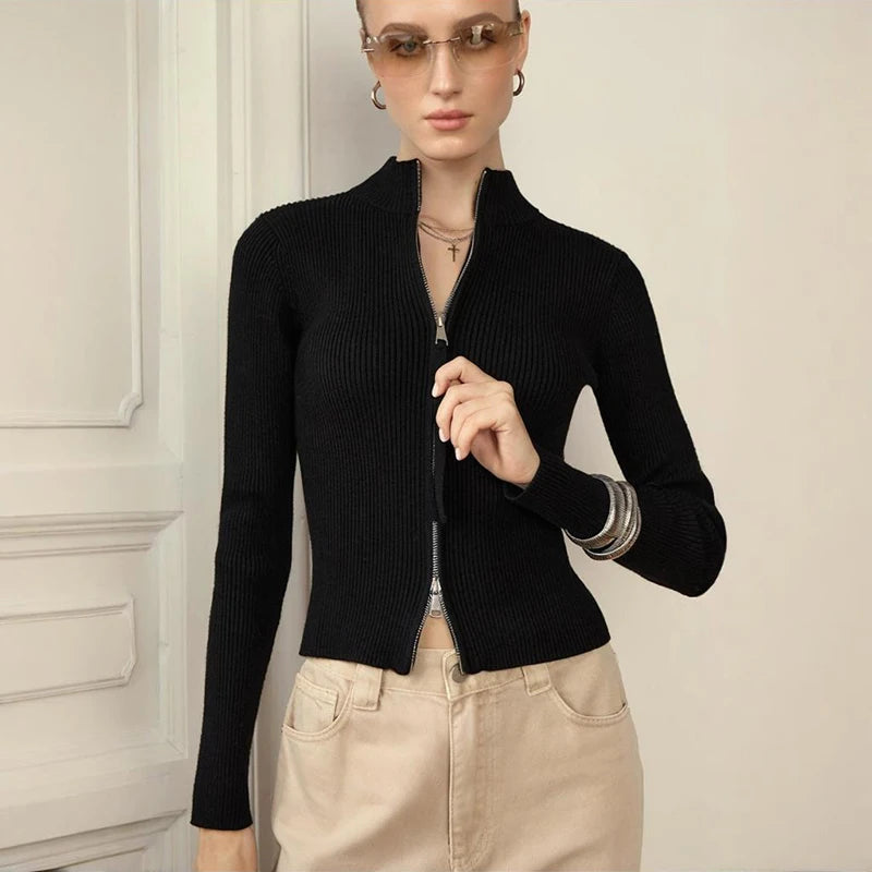 VILZSTUDIOS Stylish Knitted Double Zipper Cardigan
