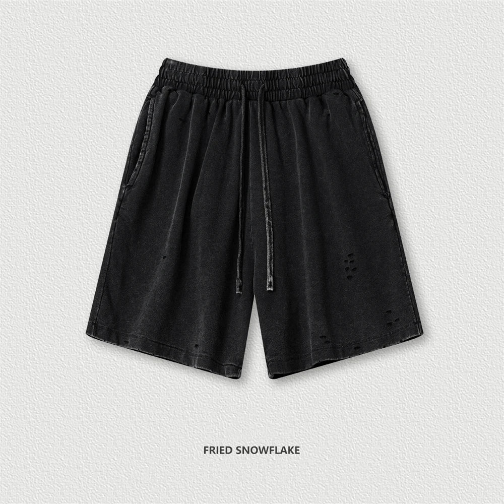 VILZSTUDIOS Retro Distressed Drawstring Cotton Shorts