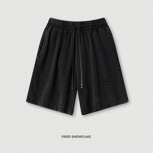 VILZSTUDIOS Retro Distressed Drawstring Cotton Shorts