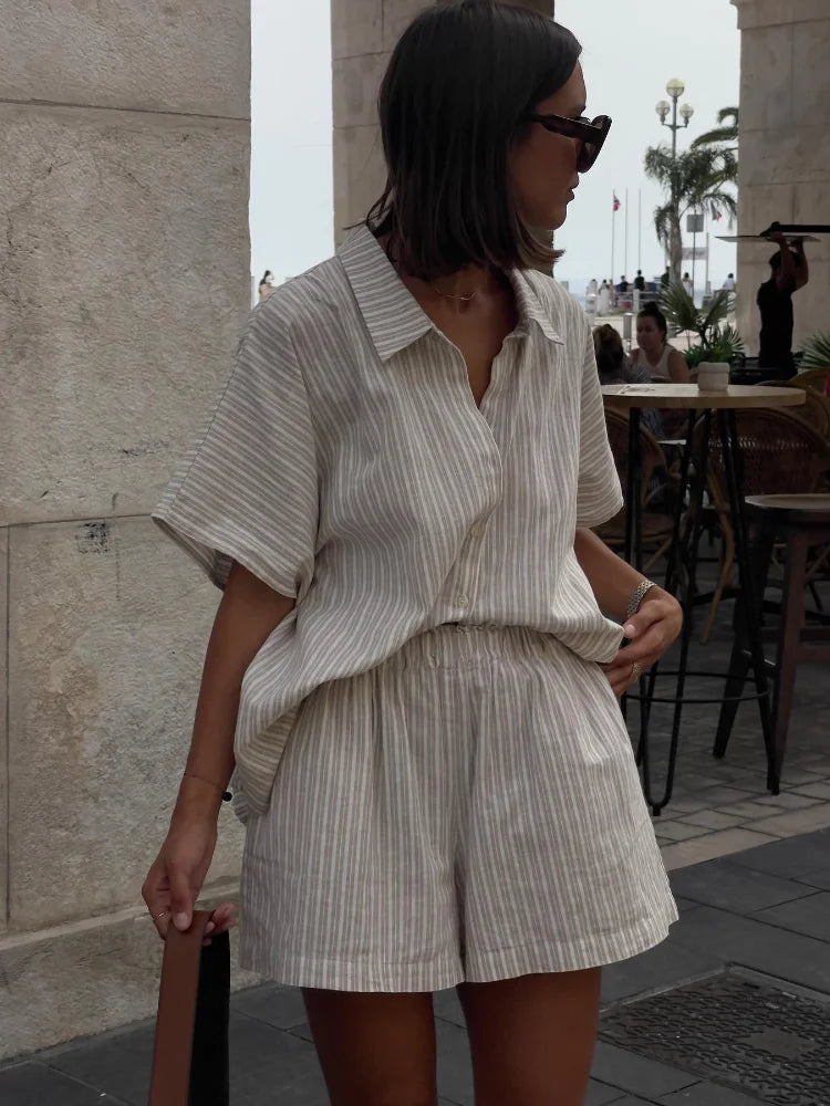 VILZSTUDIOS Casual Striped Linen Cotton Shirt