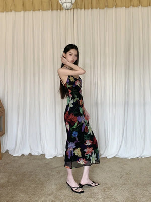 VILZSTUDIOS Black Floral Vacation Bodycon Slip Dress